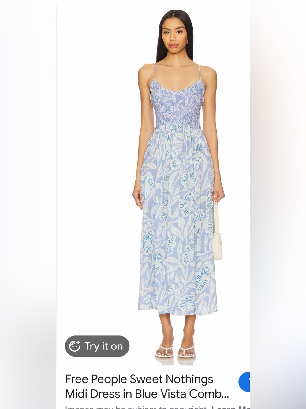 Free People Light Blue Floral Smocked Midi Dress